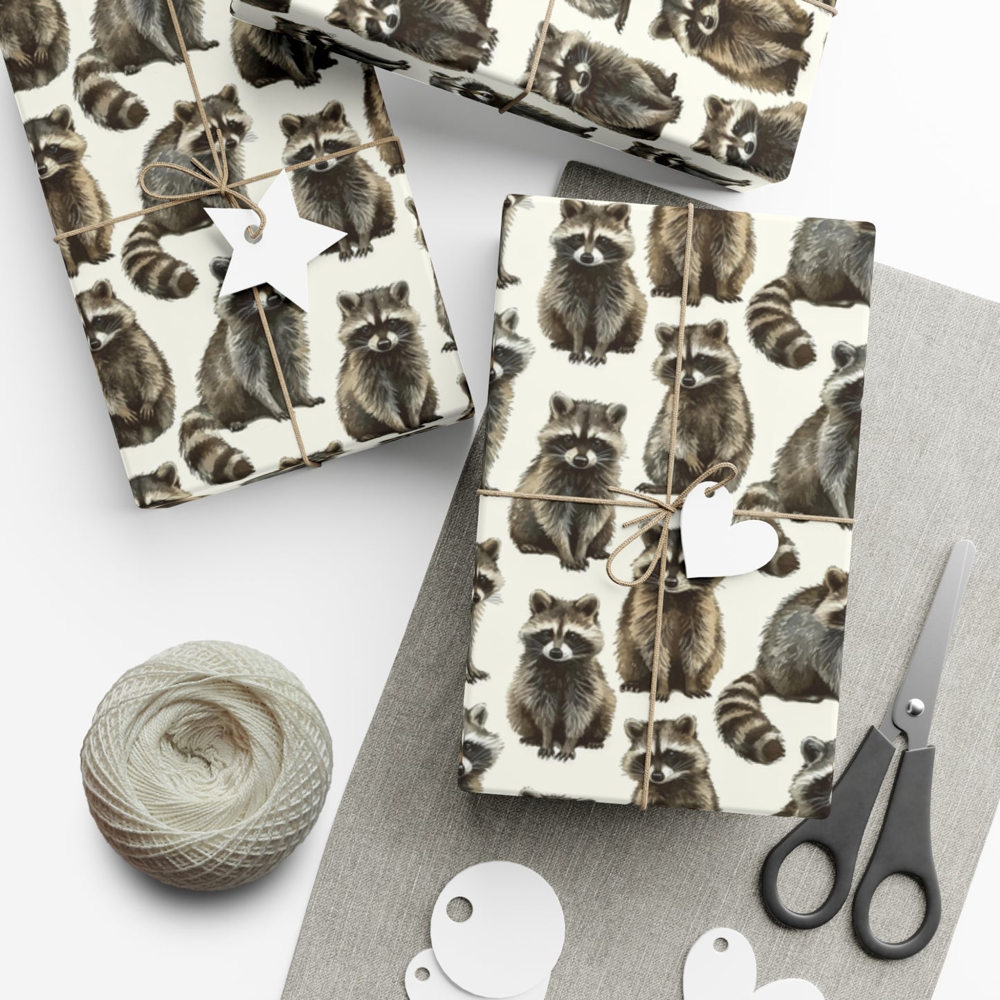 Rustic Raccoon Gift Wrap Paper - Realistic Wildlife Seamless Pattern, Premium Recycled Material