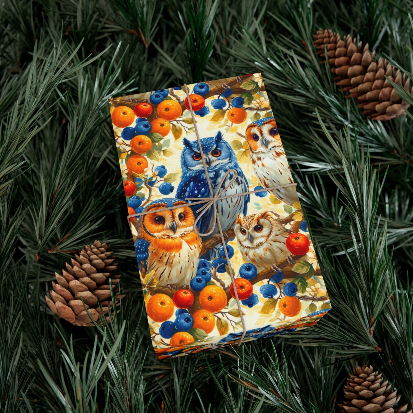 Vibrant Owls & Fruit Watercolor Wrapping Paper - Recycled Birthday Gift Wrap