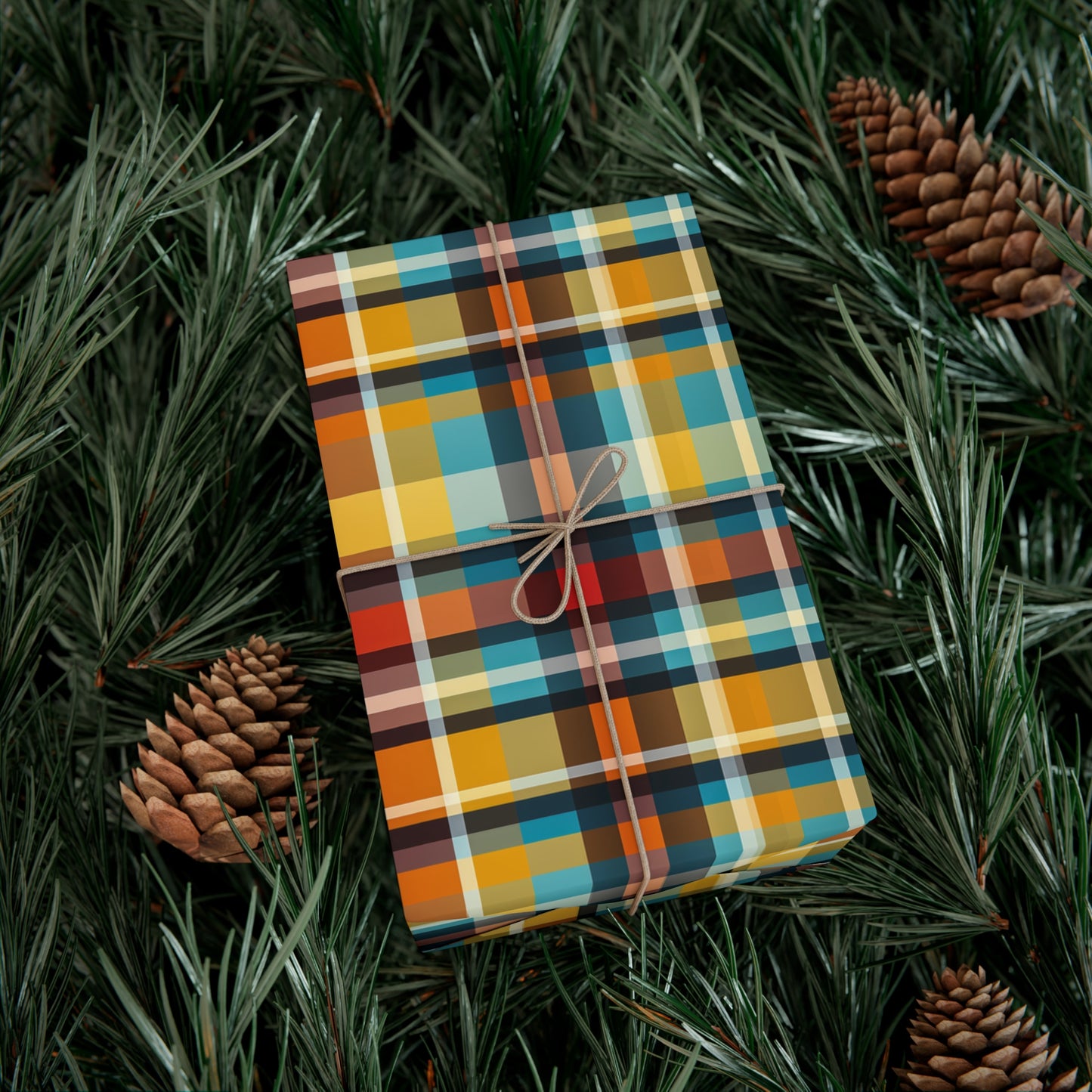Retro 70s Inspired Plaid Gift Wrap | Midcentury Modern Mosaic Design | Vibrant Geometric Wrapping Paper