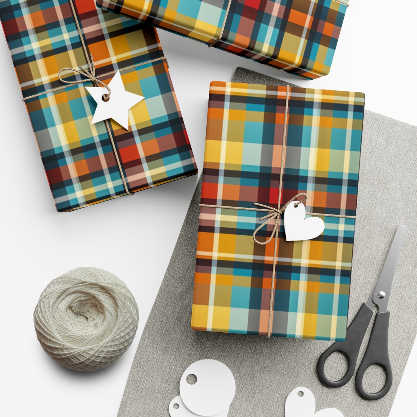 Retro 70s Inspired Plaid Gift Wrap | Midcentury Modern Mosaic Design | Vibrant Geometric Wrapping Paper