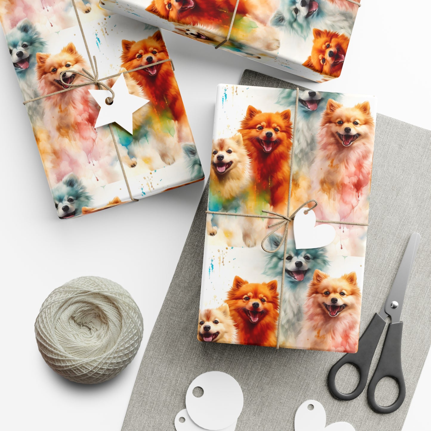 Vibrant Watercolor Pomeranians - Eco-Friendly Gift Wrapping Paper