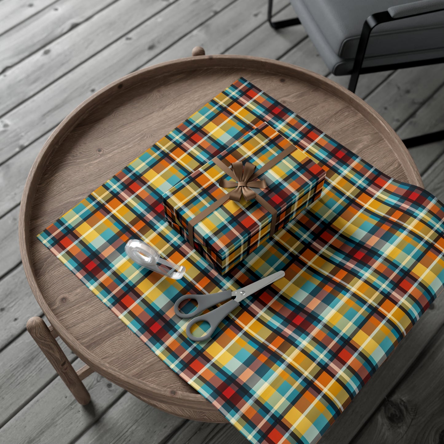 Retro 70s Inspired Plaid Gift Wrap | Midcentury Modern Mosaic Design | Vibrant Geometric Wrapping Paper