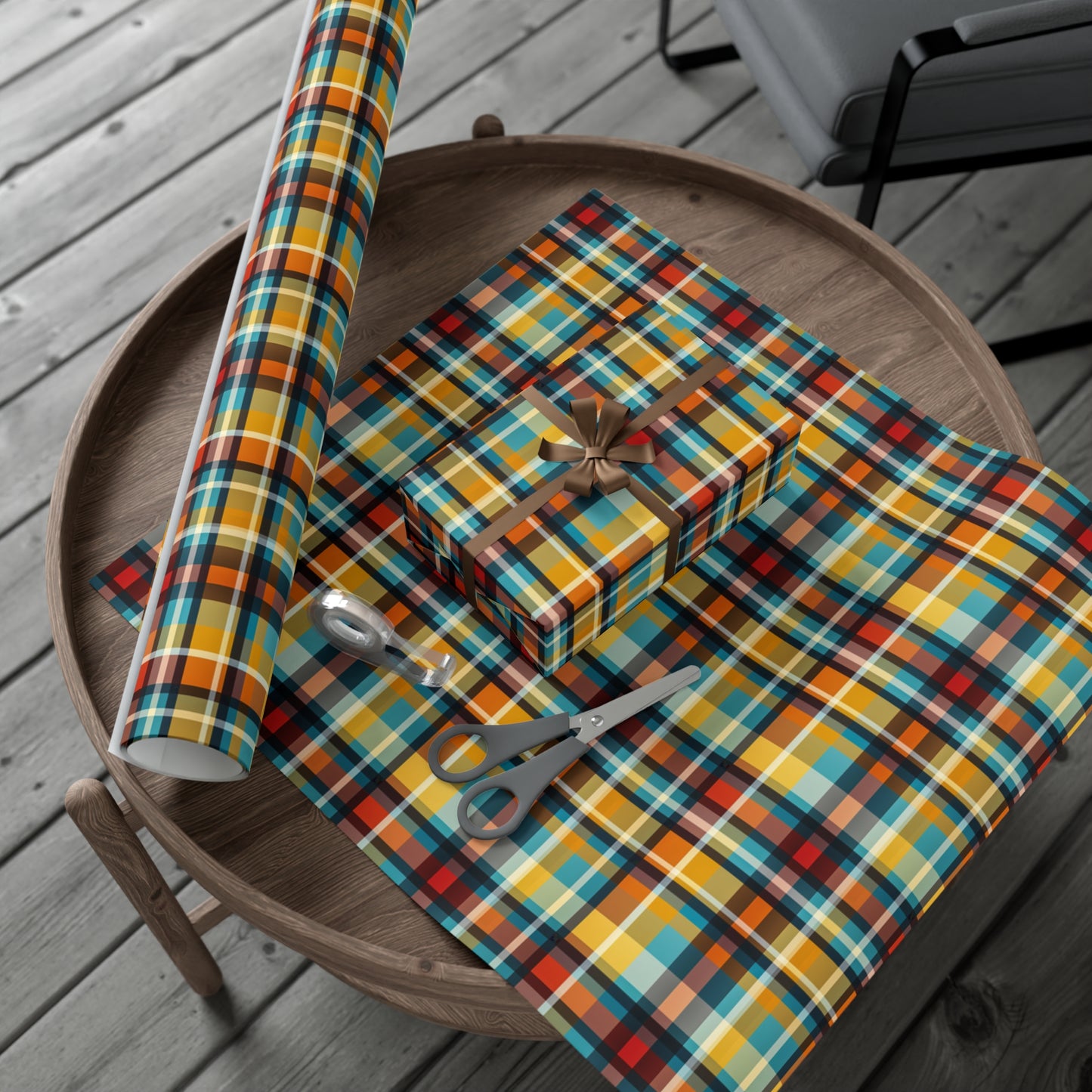 Retro 70s Inspired Plaid Gift Wrap | Midcentury Modern Mosaic Design | Vibrant Geometric Wrapping Paper