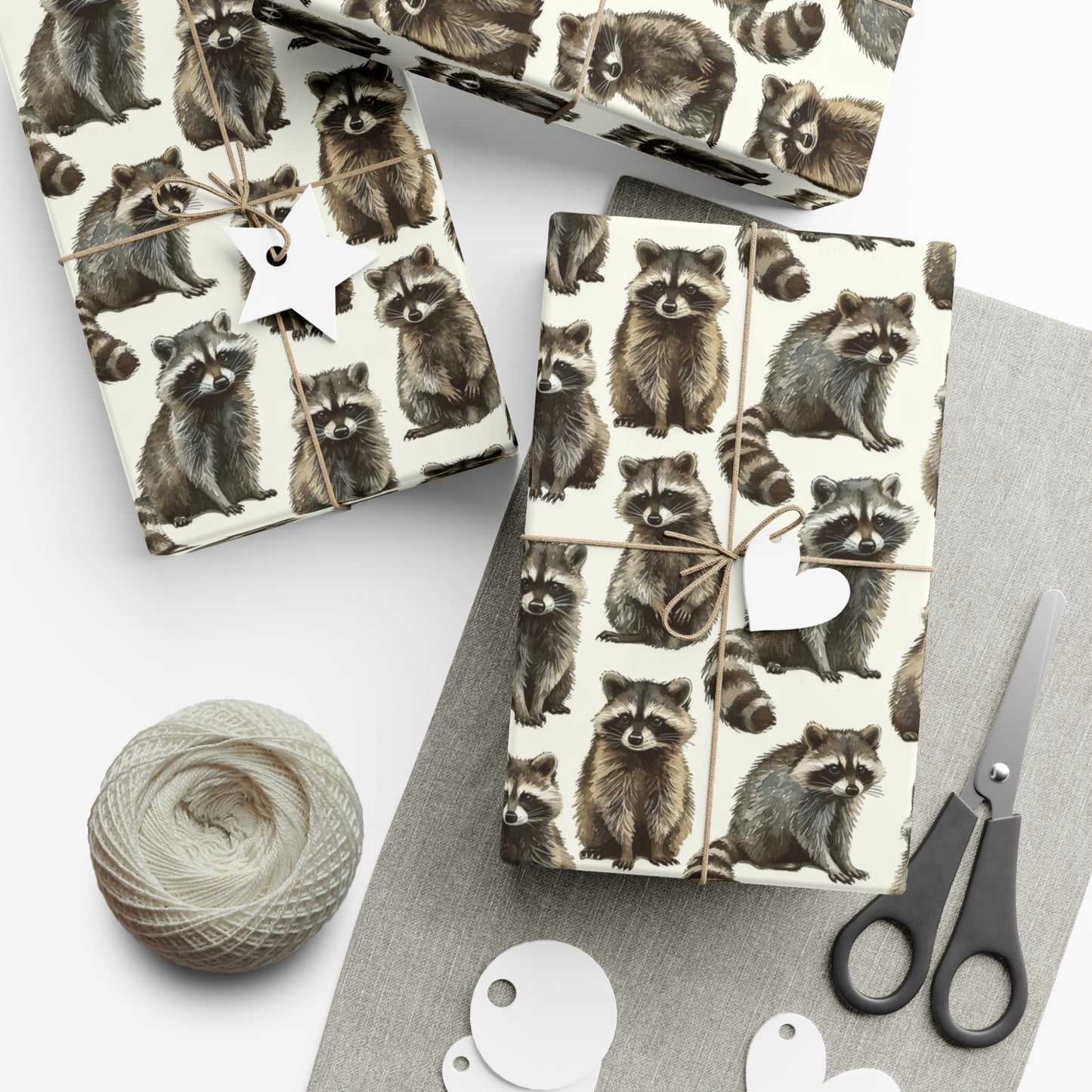Rustic Raccoon Gift Wrap Paper - Realistic Wildlife Seamless Pattern, Premium Recycled Material