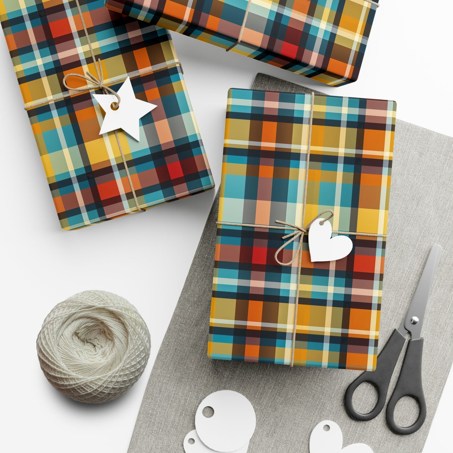 Retro 70s Inspired Plaid Gift Wrap | Midcentury Modern Mosaic Design | Vibrant Geometric Wrapping Paper