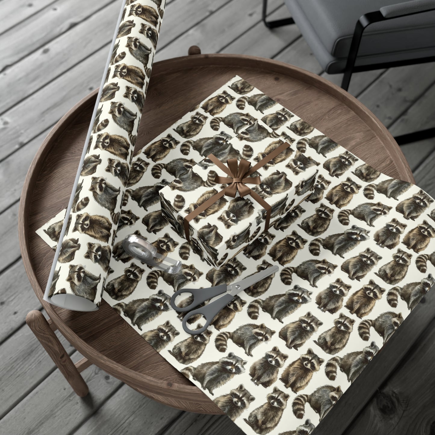 Rustic Raccoon Gift Wrap Paper - Realistic Wildlife Seamless Pattern, Premium Recycled Material