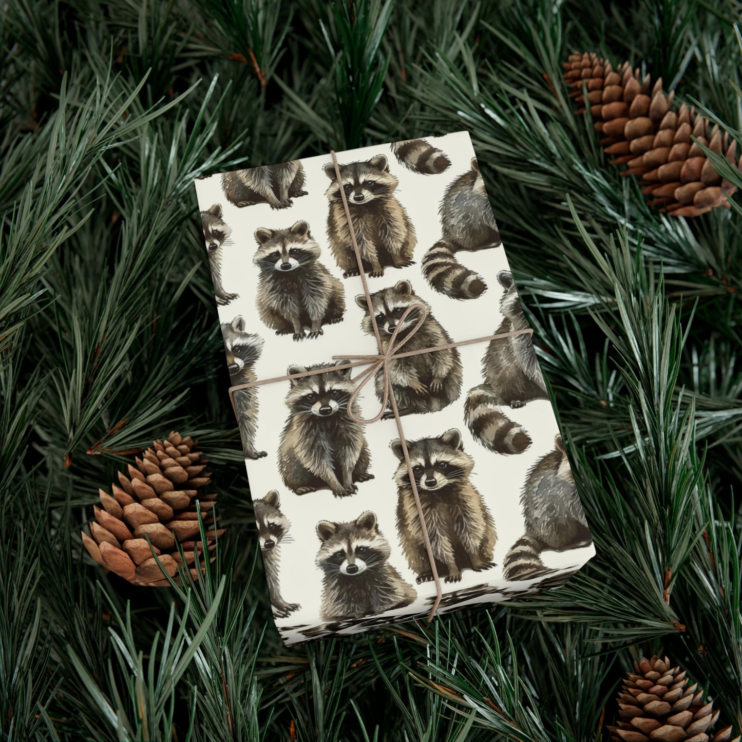 Rustic Raccoon Gift Wrap Paper - Realistic Wildlife Seamless Pattern, Premium Recycled Material