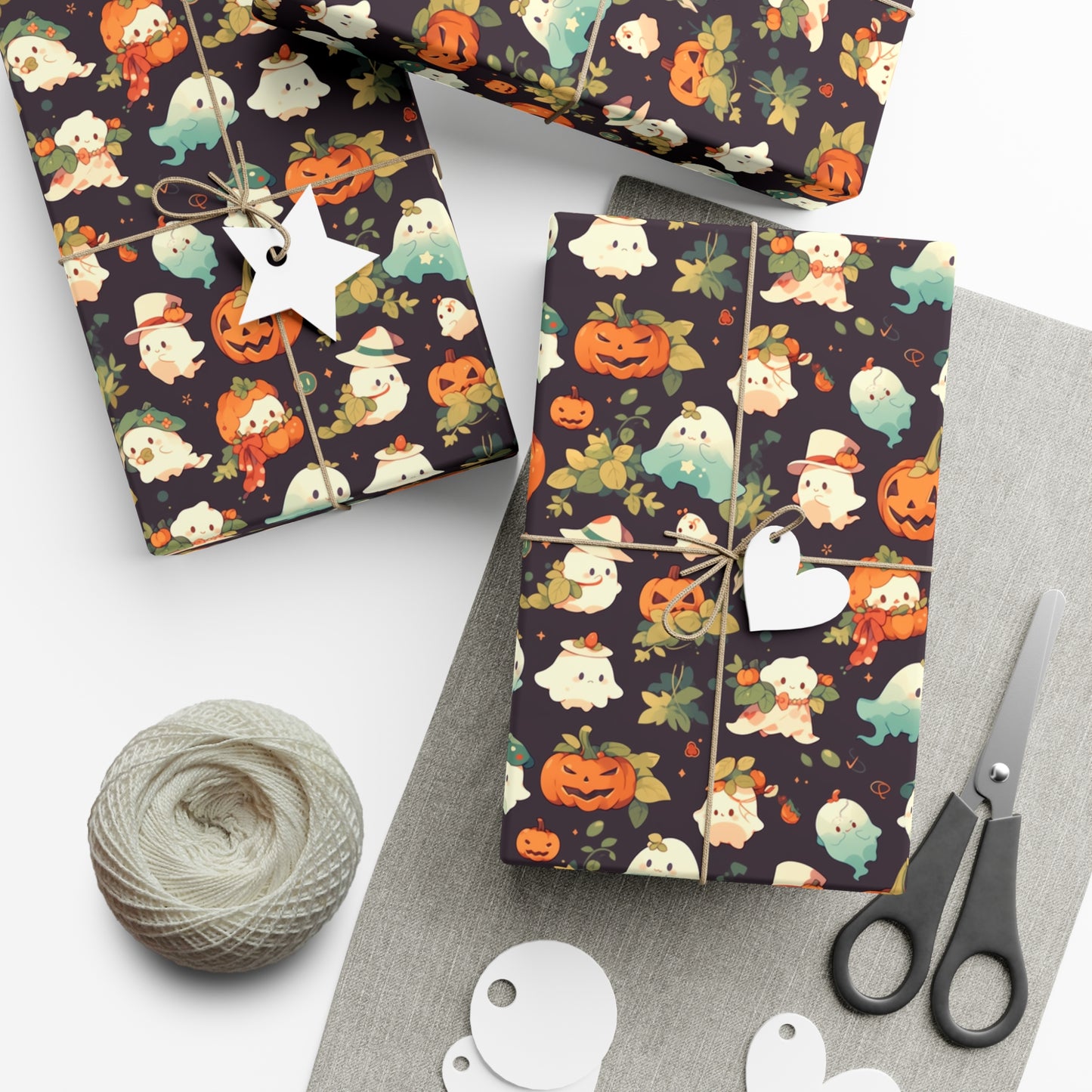 Ghosts & Pumpkins Halloween Wrapping Paper - Spook-tacular for Kids' Halloween on Premium Recycled Paper