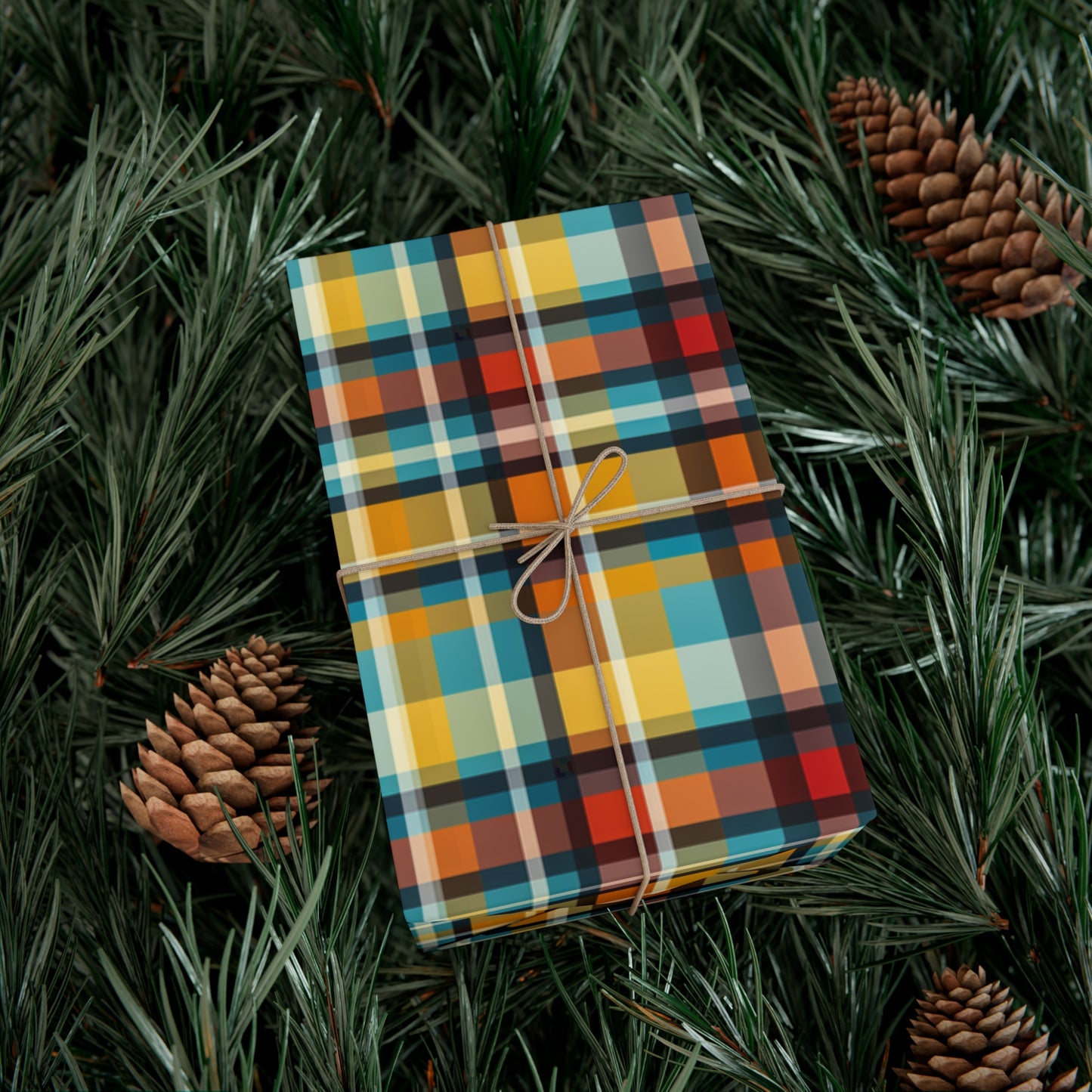 Retro 70s Inspired Plaid Gift Wrap | Midcentury Modern Mosaic Design | Vibrant Geometric Wrapping Paper