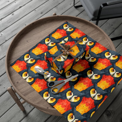 Vibrant Fiery Owls Gift Wrap - Stunning Watercolor Illustration Pattern, Recycled Wrapping Paper