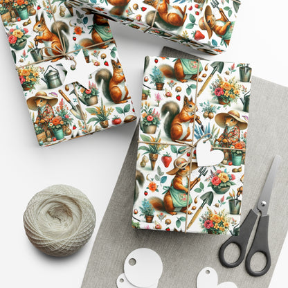 Gardening Squirrels Wrapping Paper - Quirky Plant Lover Gift Wrap - Eco Friendly USA Made