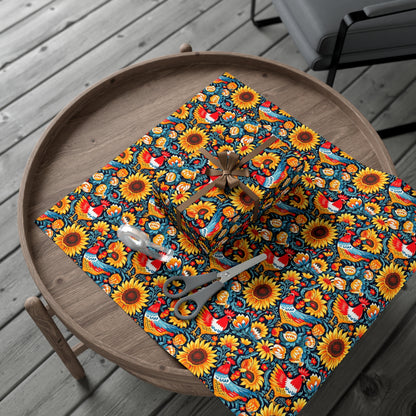 Rooster & Sunflower Wrap - Recycled Folk Art Wrapping Paper