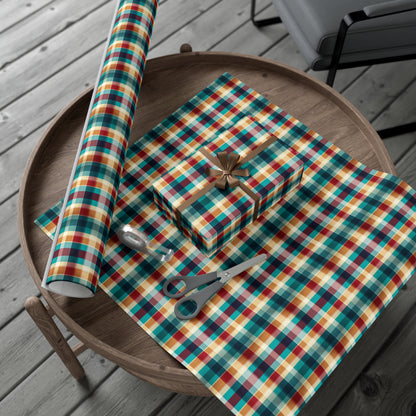 Trendy Plaid Wrapping Paper, Colorful Grid Design Gift Wrap, USA Printed on Recycled Paper