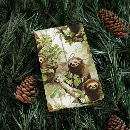 Sloths in the Jungle Wrapping Paper - Illustrated Sloths in Trees Design, Recycled Gift Wrap