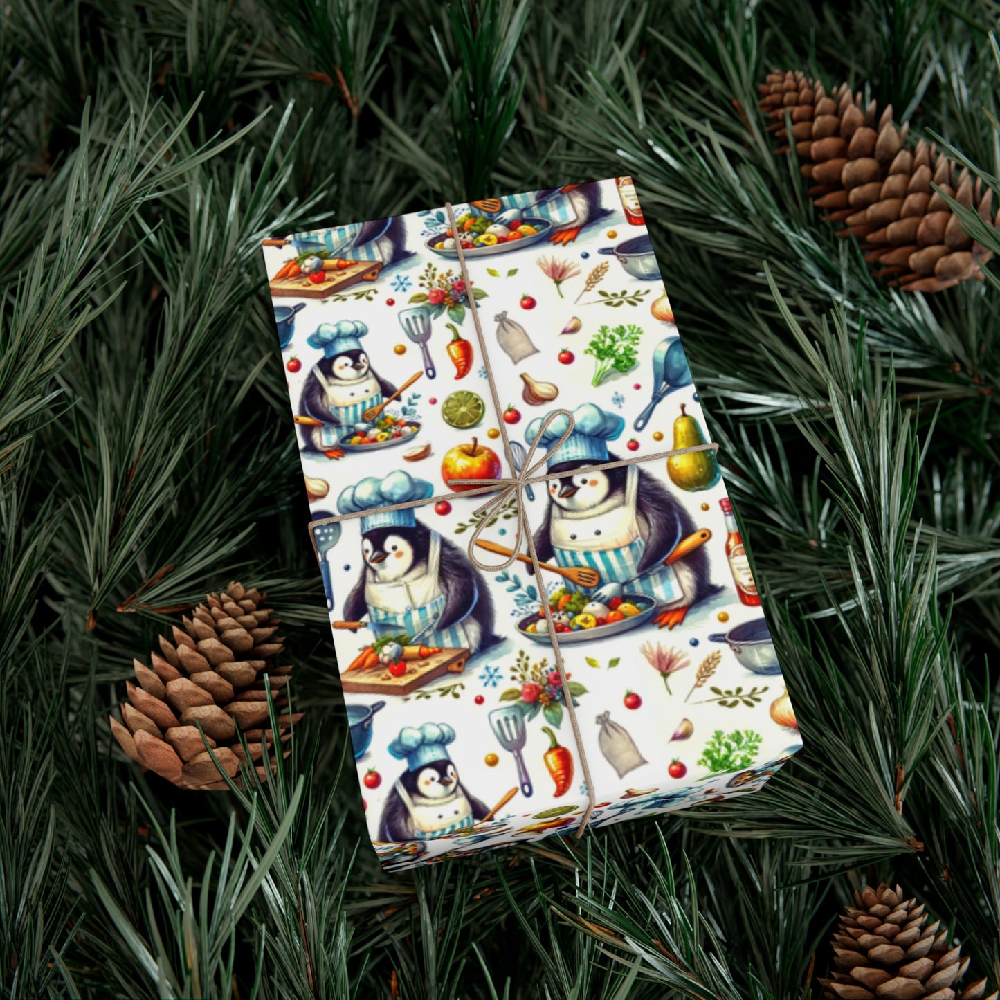 Culinary Penguins Wrapping Paper | Eco-Friendly Chef-Themed Gift Wrap