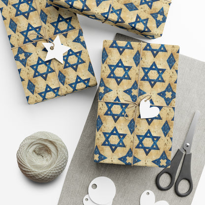 Vintage Blue Star of David Wrapping Paper - Bar Mitzvah, Hanukkah, Purim Gift Wrap