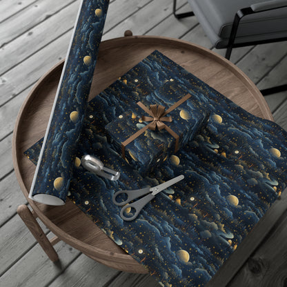 Mystical Moon & Stars Landscape Wrapping Paper - Celestial Design on Premium Paper