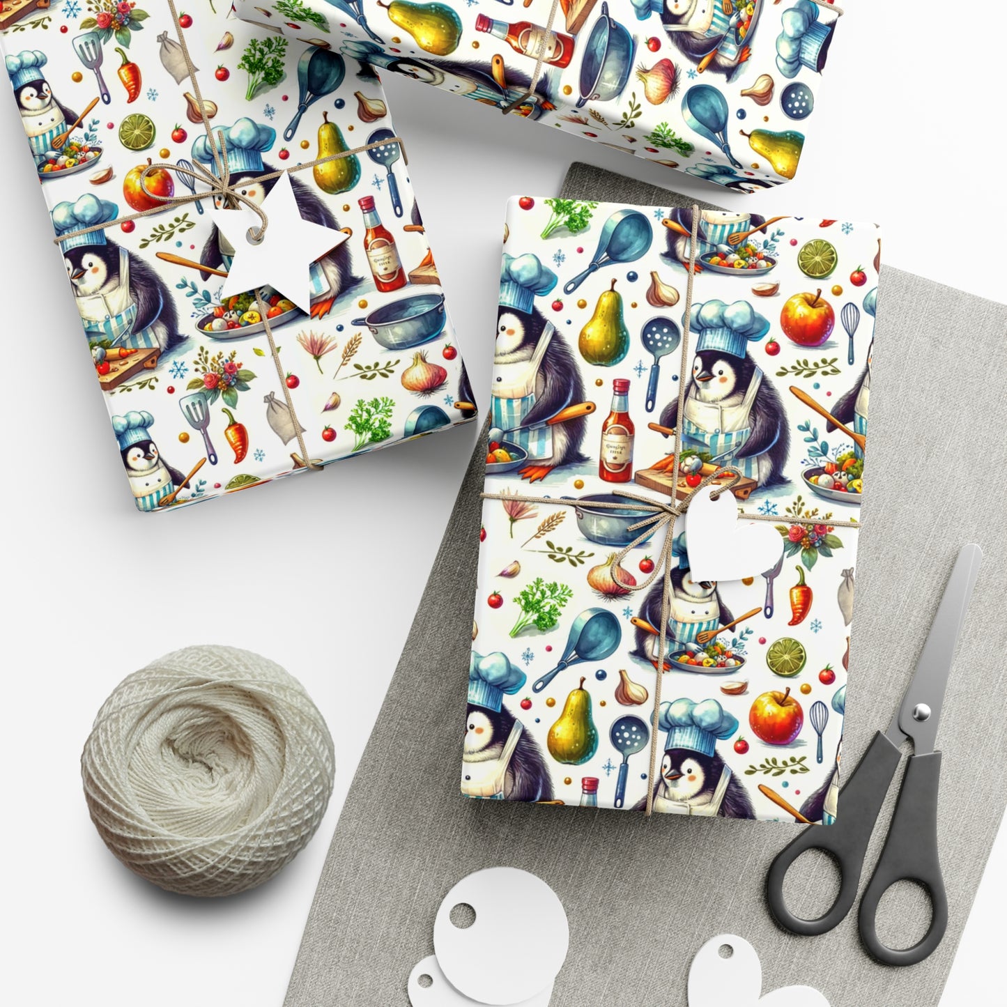 Culinary Penguins Wrapping Paper | Eco-Friendly Chef-Themed Gift Wrap