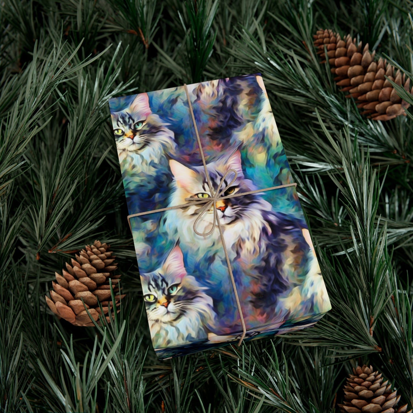 Impressionist Maine Coon Cat Wrapping Paper - Artistic Feline Elegance on Eco-Friendly Paper