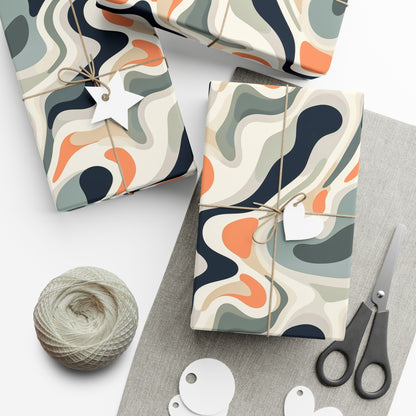 Modern Marble-Look Wrapping Paper | Cool Tones, Abstract Artistic Flow | USA Made, Recycled Material