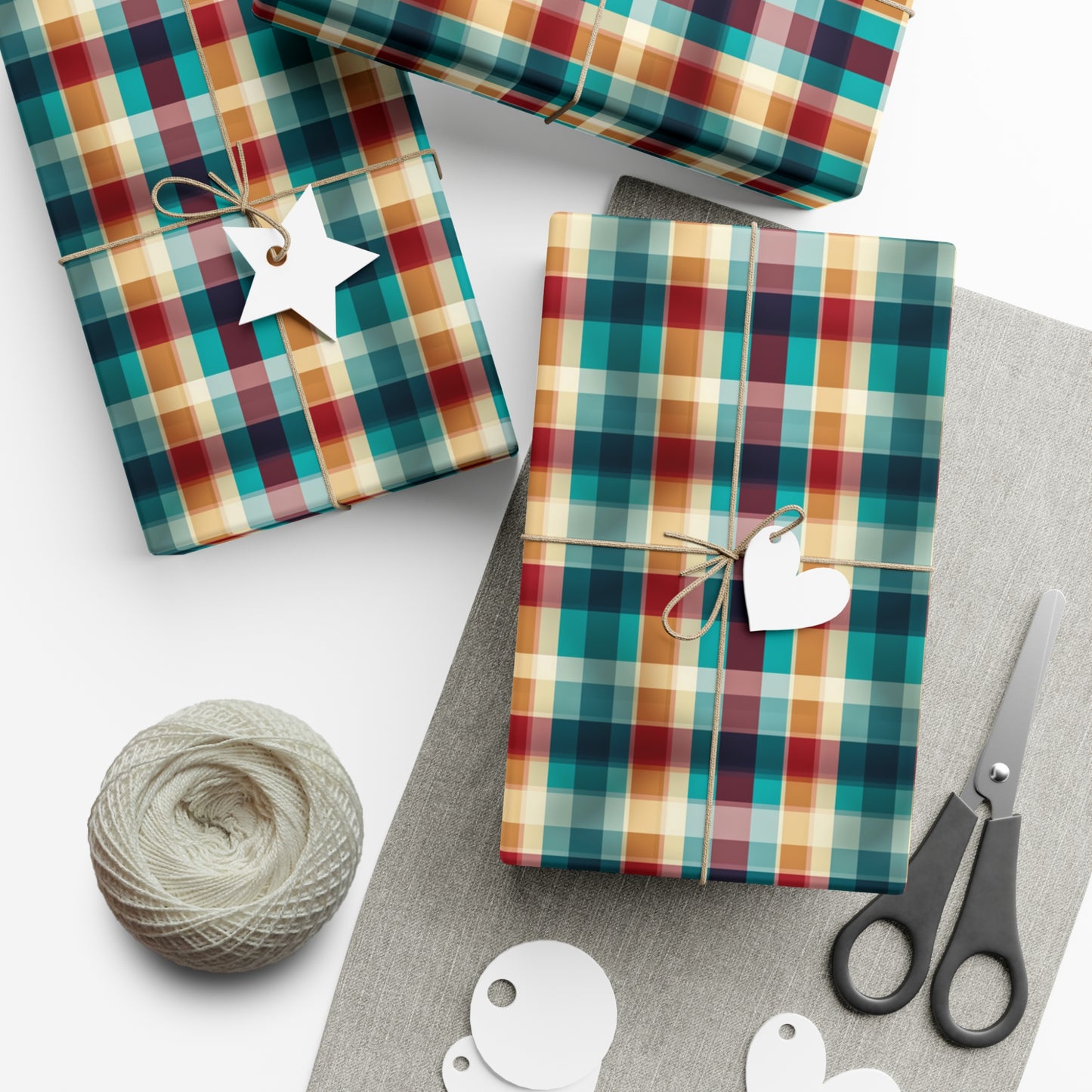 Trendy Plaid Wrapping Paper, Colorful Grid Design Gift Wrap, USA Printed on Recycled Paper