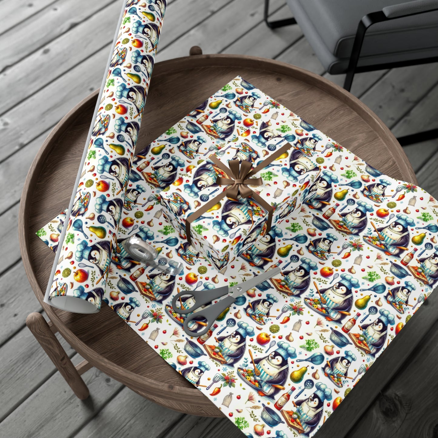 Culinary Penguins Wrapping Paper | Eco-Friendly Chef-Themed Gift Wrap