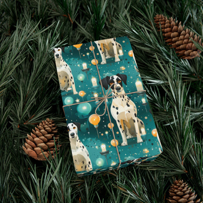 Dalmatian Party Wrapping Paper, Whimsical Dog Design with Light Bulbs & Candles, Recycled Paper