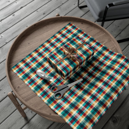 Trendy Plaid Wrapping Paper, Colorful Grid Design Gift Wrap, USA Printed on Recycled Paper