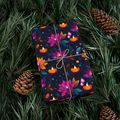 Vibrant Diwali Wrapping Paper - Colorful Elegant Lotus Candle Design for Festive Gifts