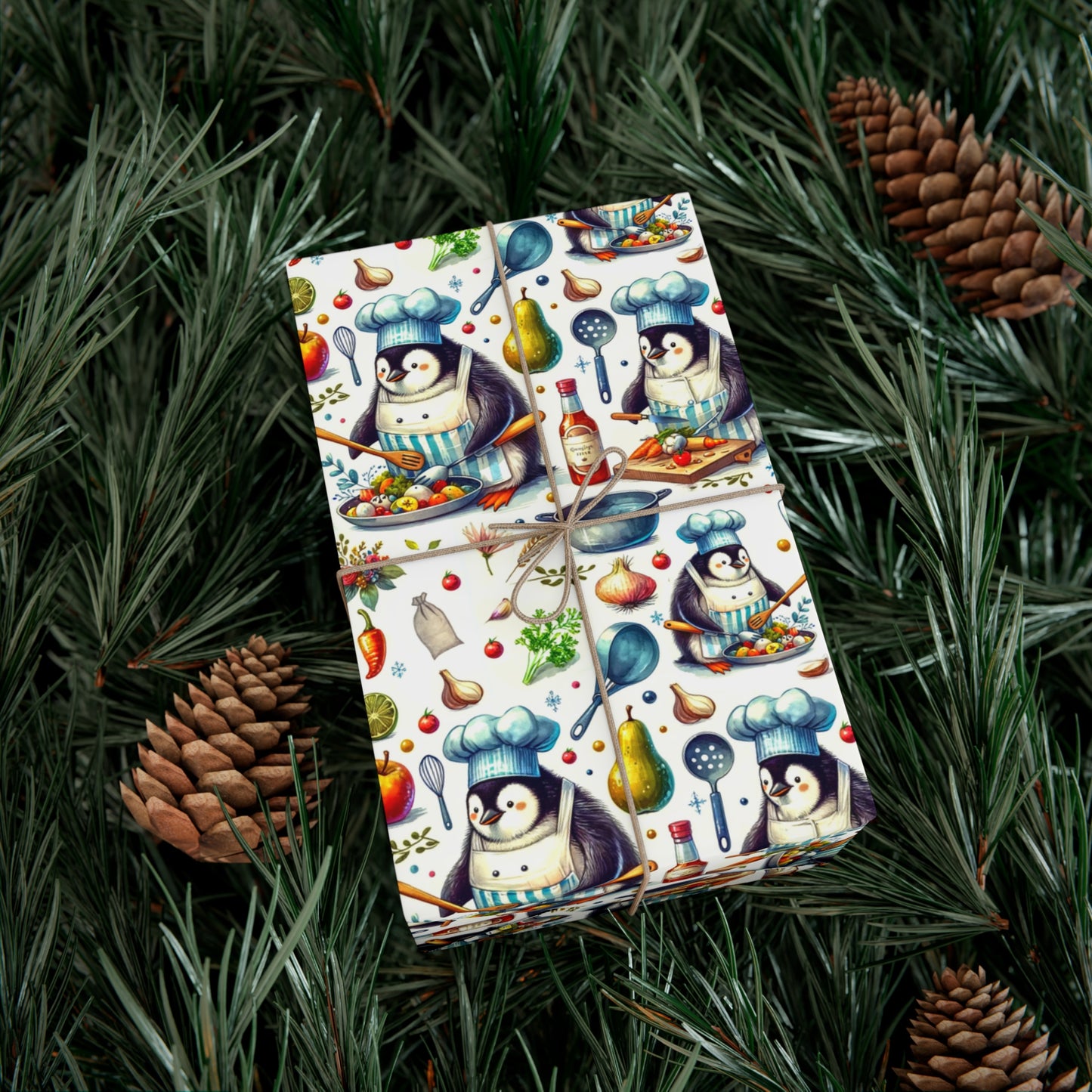 Culinary Penguins Wrapping Paper | Eco-Friendly Chef-Themed Gift Wrap