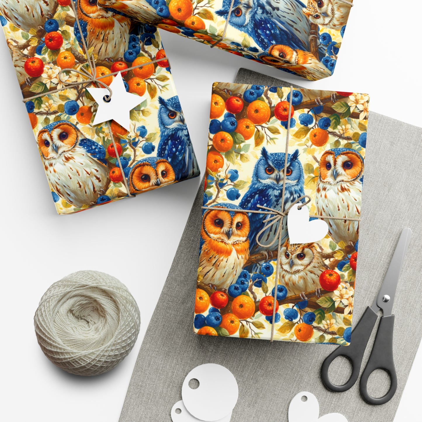 Vibrant Owls & Fruit Watercolor Wrapping Paper - Recycled Birthday Gift Wrap