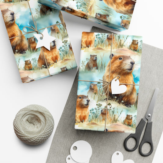 Watercolor Capybaras Wrapping Paper - Colorful Handpainted Style - Recycled Gift Wrap