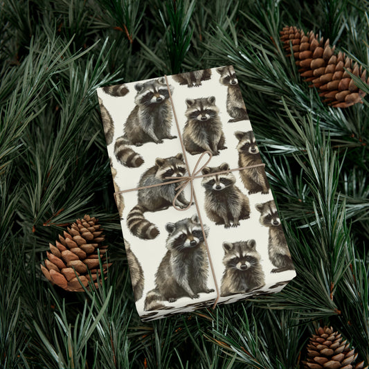 Rustic Raccoon Gift Wrap Paper - Realistic Wildlife Seamless Pattern, Premium Recycled Material