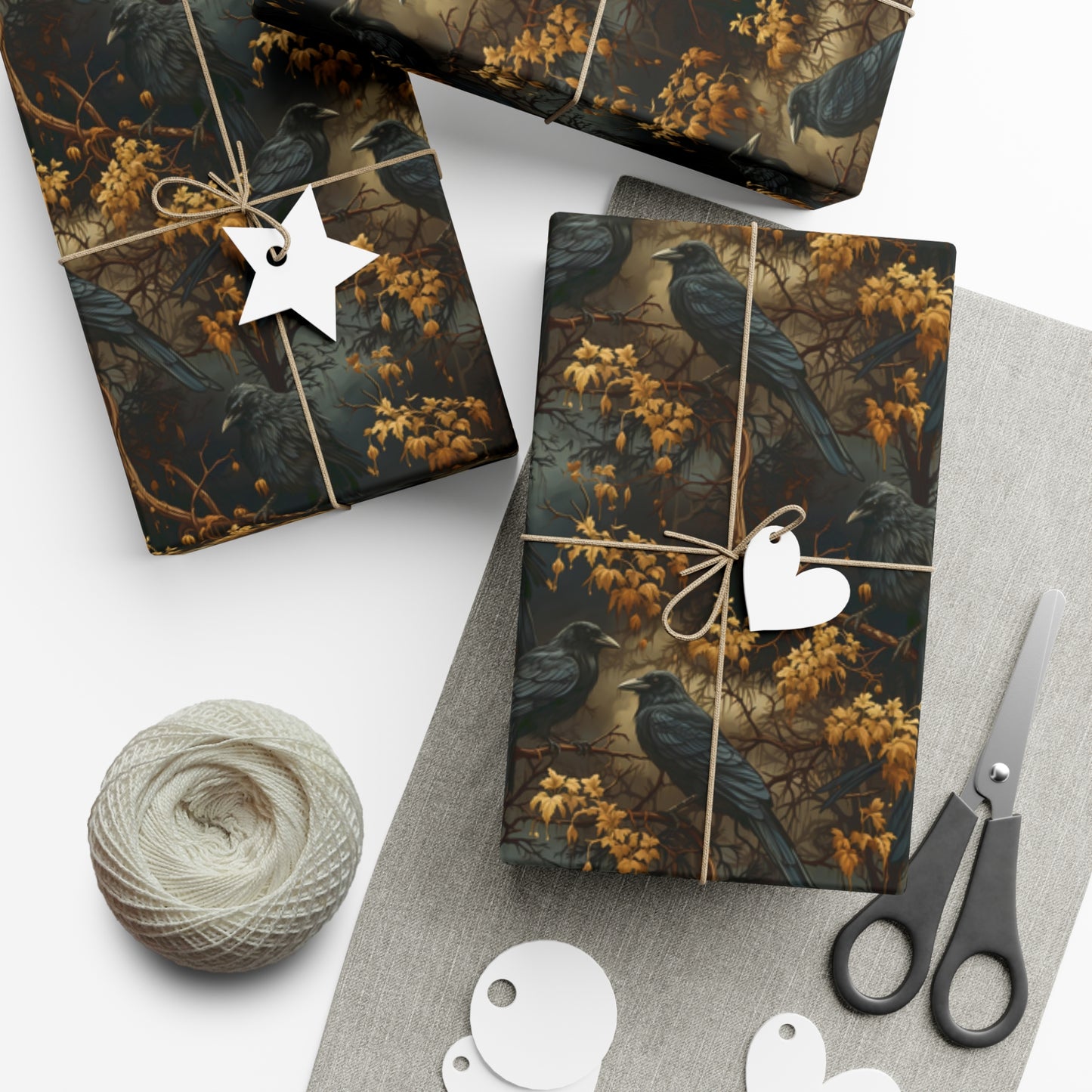 Gothic Ravens in Mysterious Woods - Elegant Halloween Gift Wrapping Paper