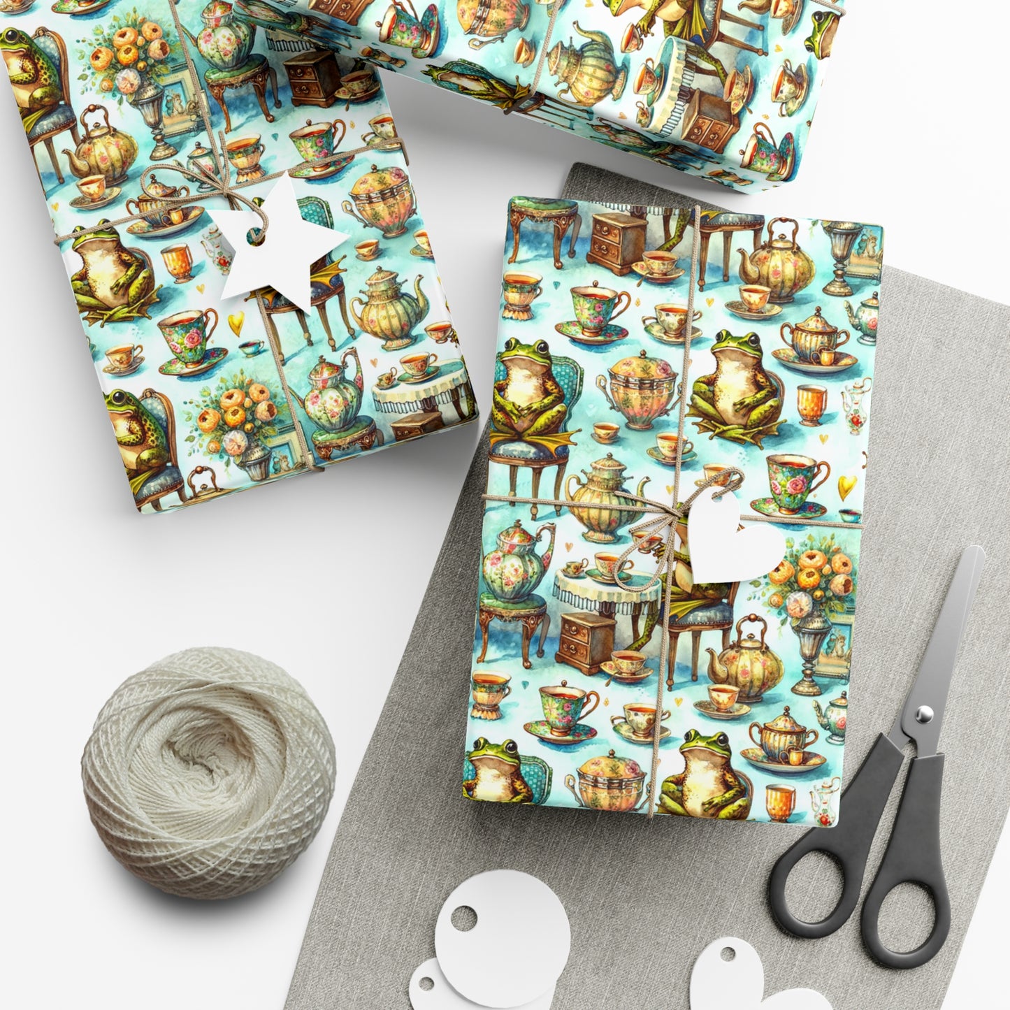 Tea Party Frog Wrapping Paper | Illustrated Recycled Gift Wrap