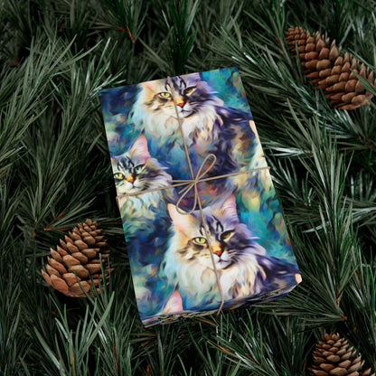 Impressionist Maine Coon Cat Wrapping Paper - Artistic Feline Elegance on Eco-Friendly Paper