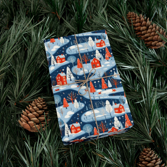 Winter Wonderland in Blue & Red - Eco-Friendly Gift Wrapping Paper