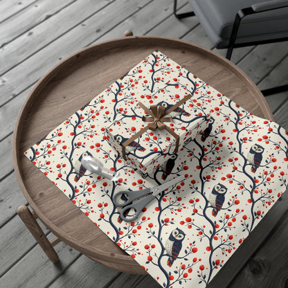 Elegant Owl & Spring Blossoms Gift Wrap | Artistic Nature-Inspired Recycled Wrapping Paper