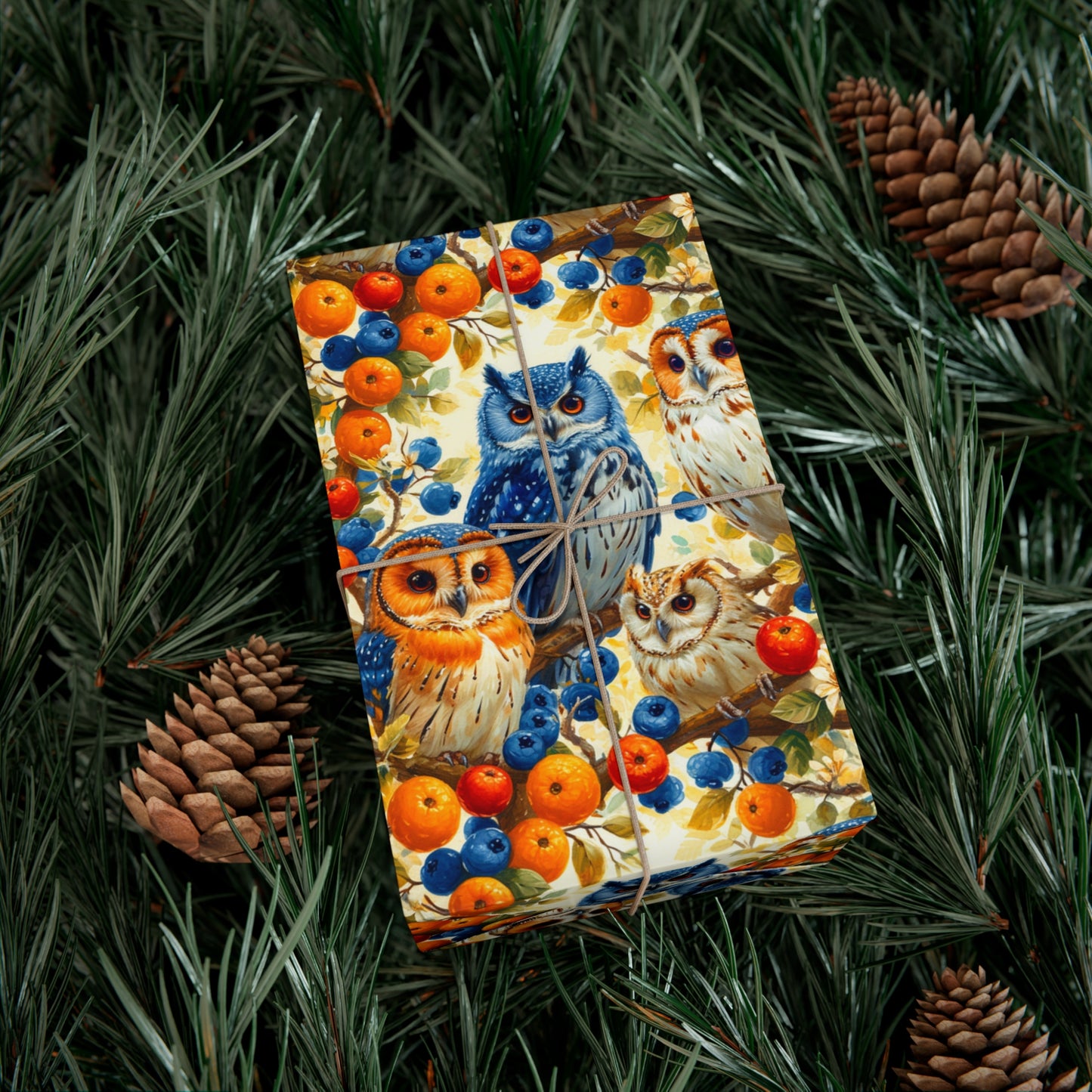 Vibrant Owls & Fruit Watercolor Wrapping Paper - Recycled Birthday Gift Wrap