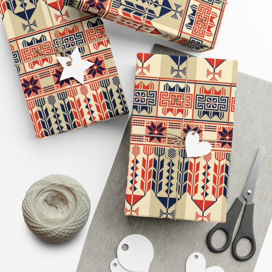 Traditional Tatreez Embroidery Wrapping Paper - Eco-Friendly Celebration of Palestinian Craft