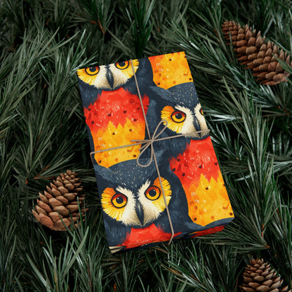 Vibrant Fiery Owls Gift Wrap - Stunning Watercolor Illustration Pattern, Recycled Wrapping Paper