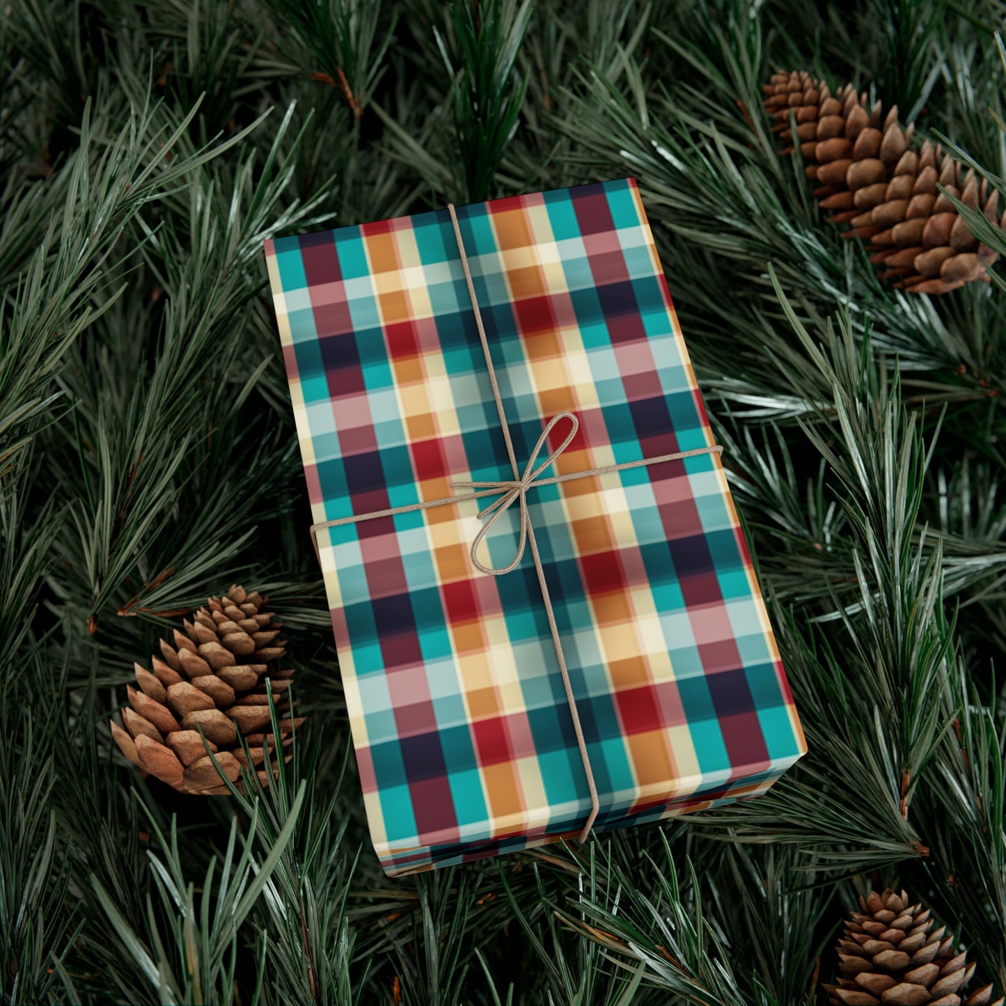 Trendy Plaid Wrapping Paper, Colorful Grid Design Gift Wrap, USA Printed on Recycled Paper