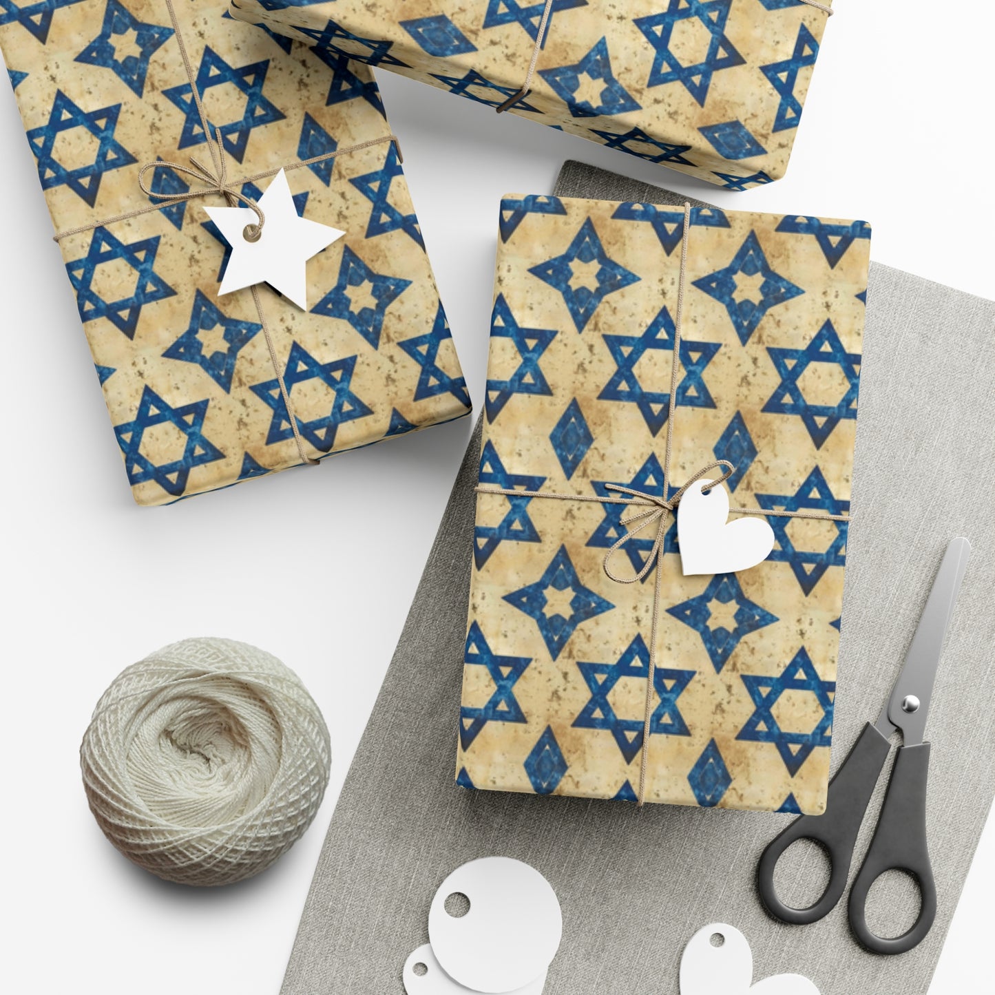 Vintage Blue Star of David Wrapping Paper - Bar Mitzvah, Hanukkah, Purim Gift Wrap