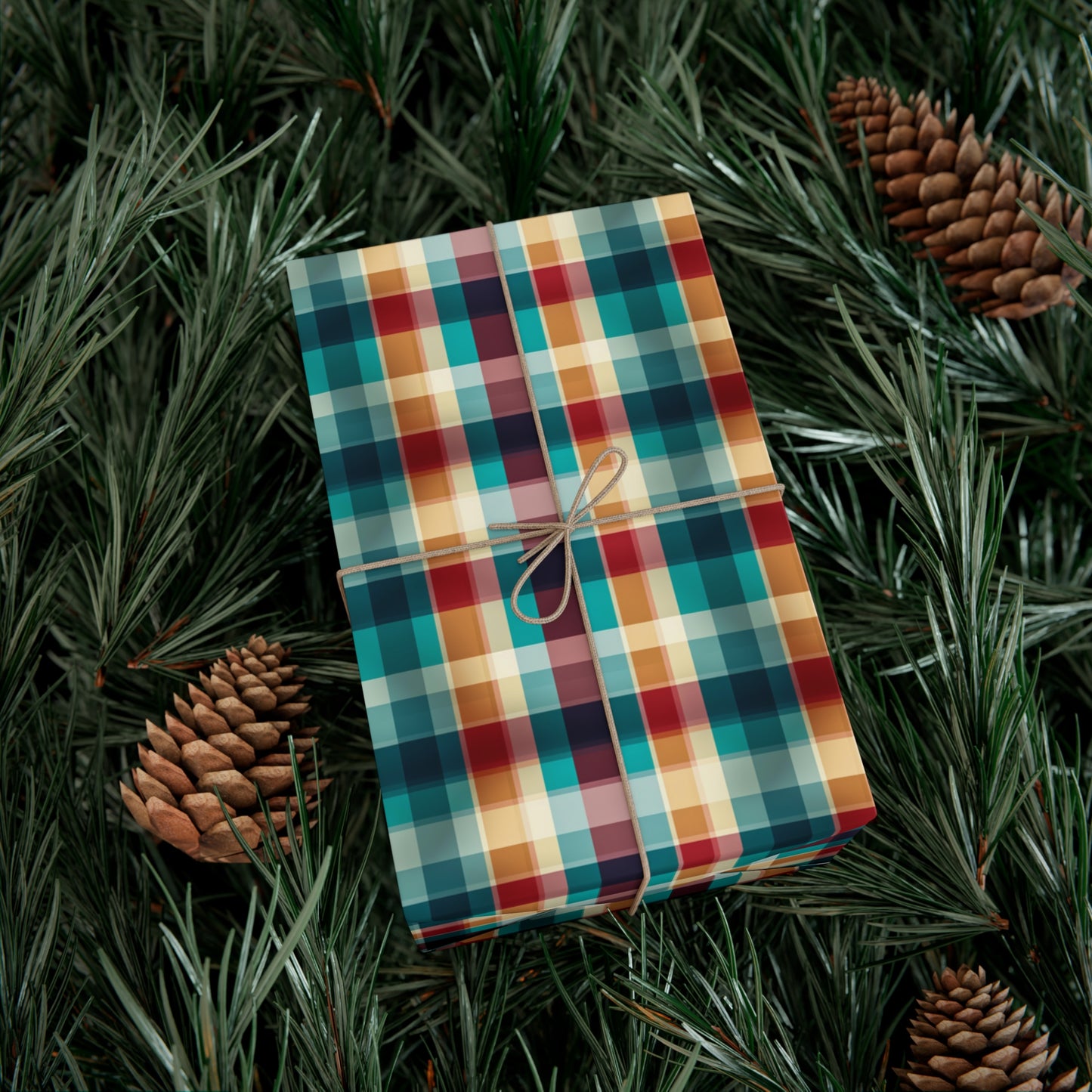 Trendy Plaid Wrapping Paper, Colorful Grid Design Gift Wrap, USA Printed on Recycled Paper