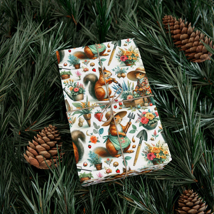 Gardening Squirrels Wrapping Paper - Quirky Plant Lover Gift Wrap - Eco Friendly USA Made