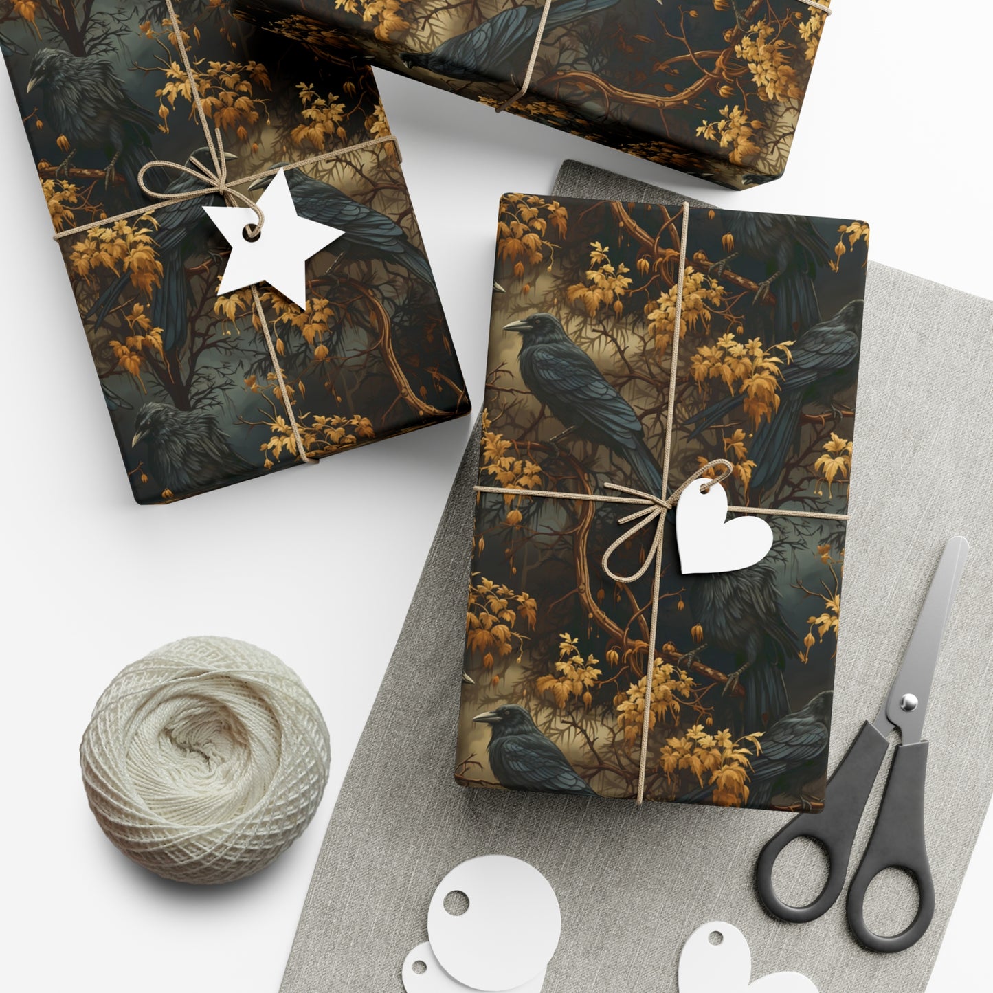 Gothic Ravens in Mysterious Woods - Elegant Halloween Gift Wrapping Paper