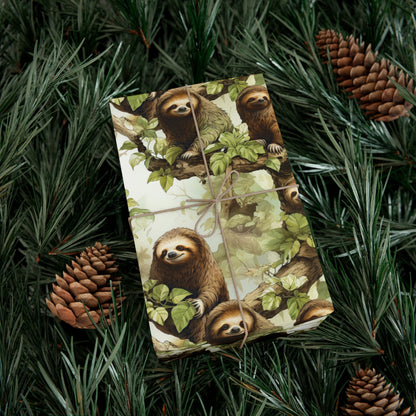 Sloths in the Jungle Wrapping Paper - Illustrated Sloths in Trees Design, Recycled Gift Wrap