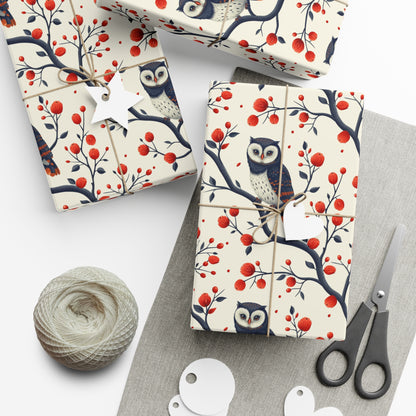 Elegant Owl & Spring Blossoms Gift Wrap | Artistic Nature-Inspired Recycled Wrapping Paper