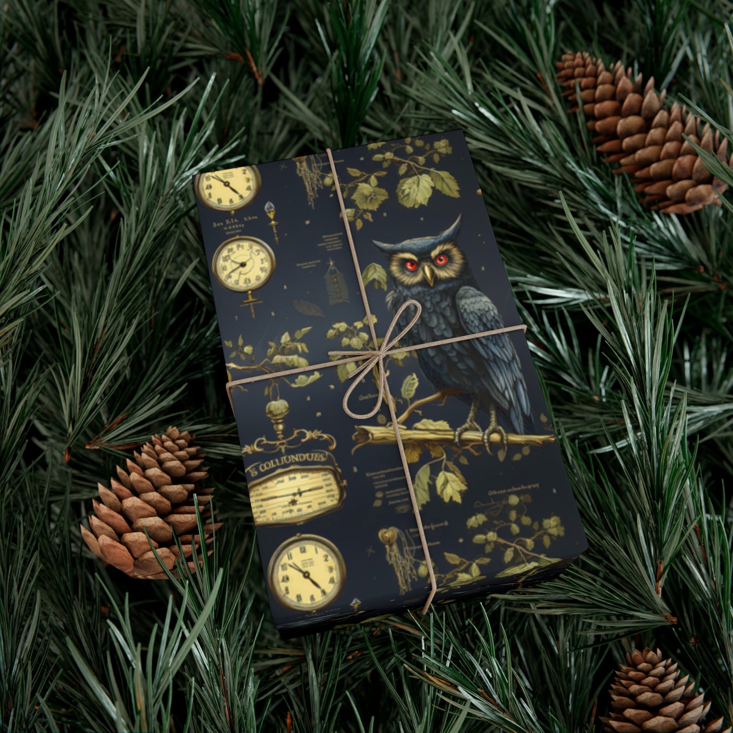 Gothic Owls Wrapping Paper | Vintage-Inspired Time & Botany Design | Unique Fantasy Gift Wrap