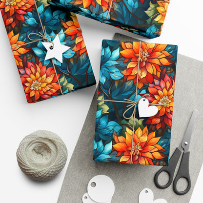 Stained Glass Style Floral Wrapping Paper - Vibrant Summer Bloom Gift Wrap